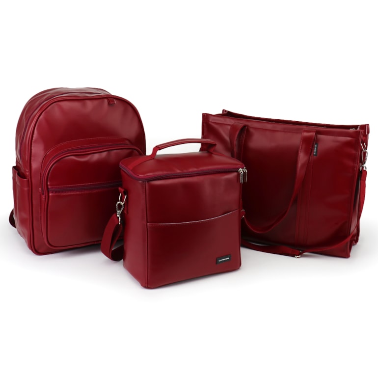 Kit Bolsa Tote Pro com Alça + Mochila Essential + Térmica Move Grande Vermelho Cereja