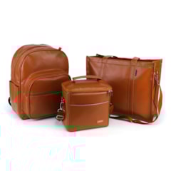 Kit Bolsa Tote Pro com Alça + Mochila Essential + Térmica Move Média Caramelo