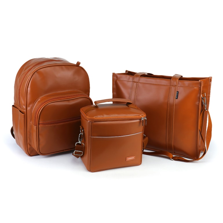 Kit Bolsa Tote Pro com Alça + Mochila Essential + Térmica Move Média Caramelo