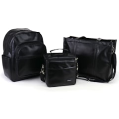 Kit Bolsa Tote Pro com Alça + Mochila Essential + Térmica Move Média Preta