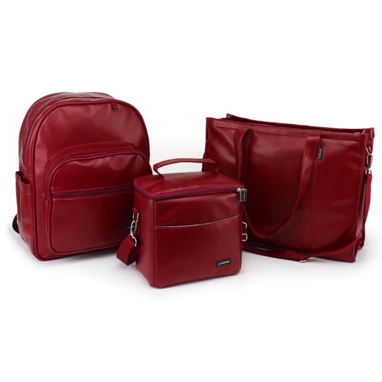 Kit Bolsa Tote Pro com Alça + Mochila Essential + Térmica Move Média Vermelho Cereja