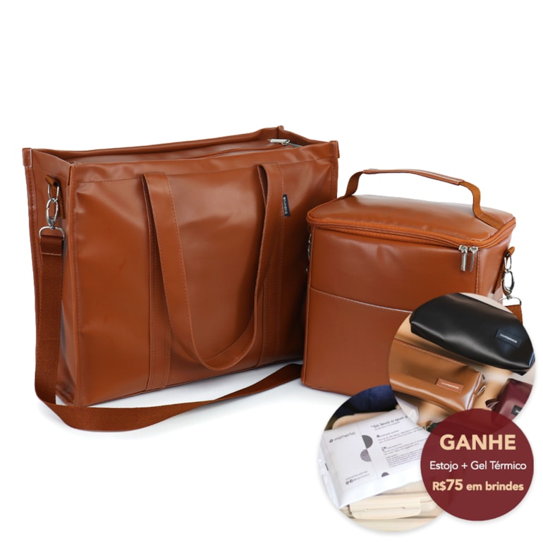 Kit Bolsa Tote Pro com Alça + Térmica Move Grande Caramelo