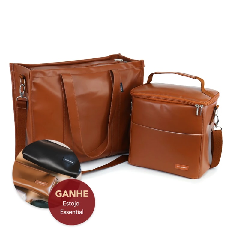 Kit Bolsa Tote Pro com Alça + Térmica Move Grande Caramelo
