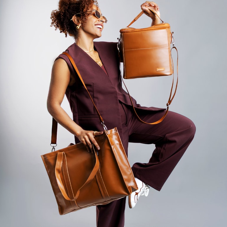 Kit Bolsa Tote Pro com Alça + Térmica Move Grande Caramelo