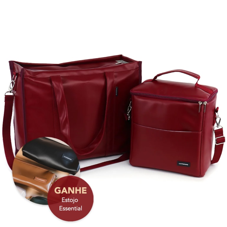 Kit Bolsa Tote Pro com Alça + Térmica Move Grande Vermelho Cereja