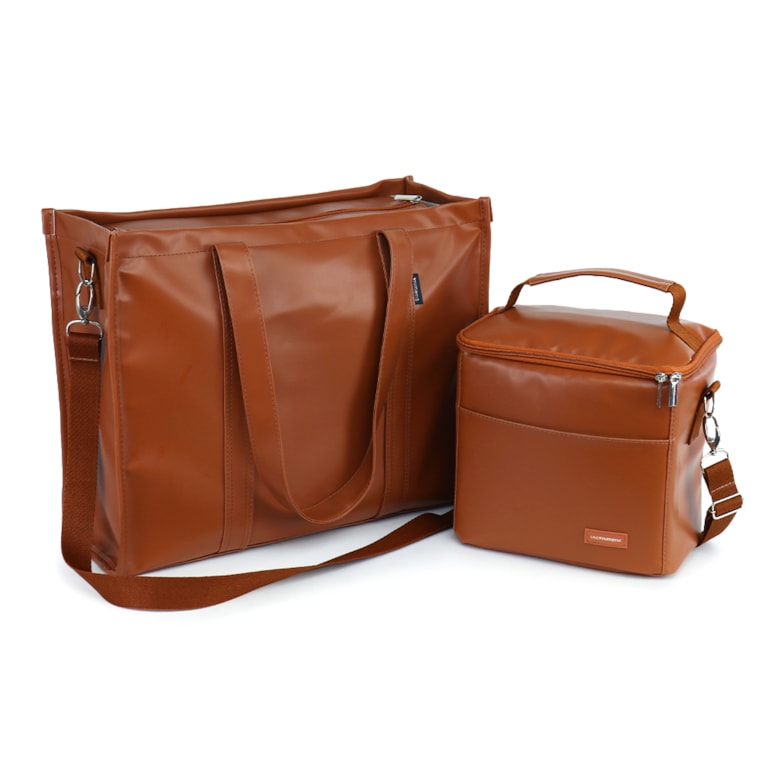 Kit Bolsa Tote Pro com Alça + Térmica Move Média Caramelo