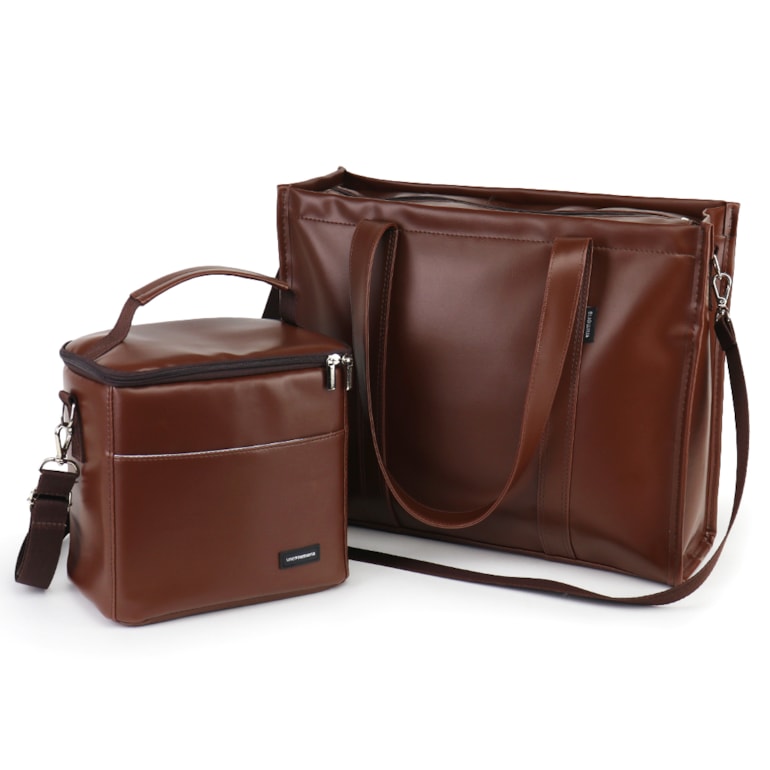 Kit Bolsa Tote Pro com Alça + Térmica Move Média Marrom Cacau