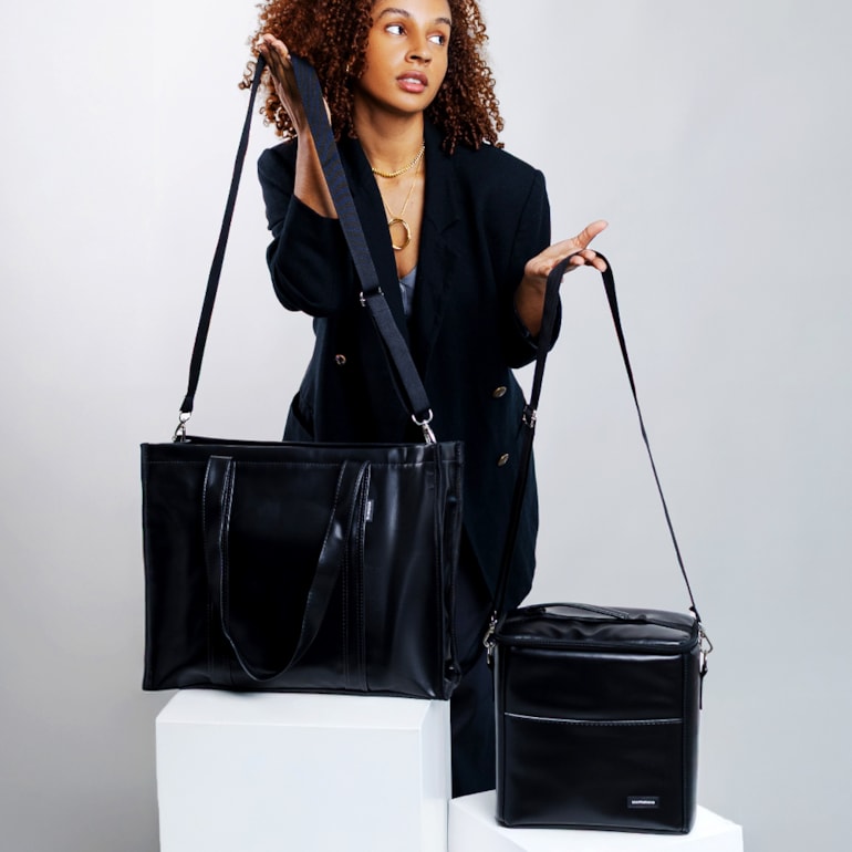 Kit Bolsa Tote Pro com Alça + Térmica Move Média Preta