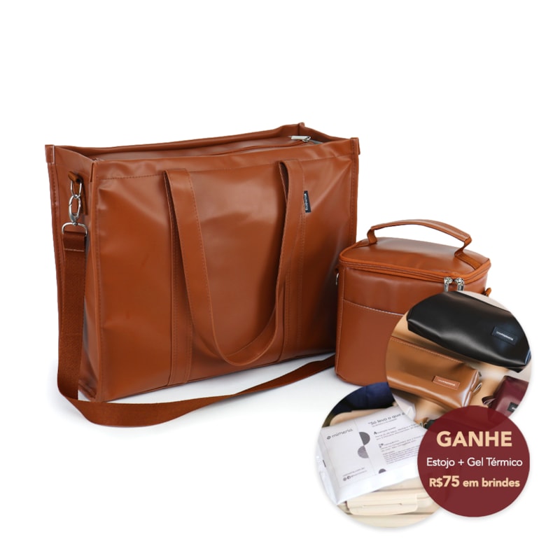 Kit Bolsa Tote Pro com Alça + Térmica Move Mini Caramelo