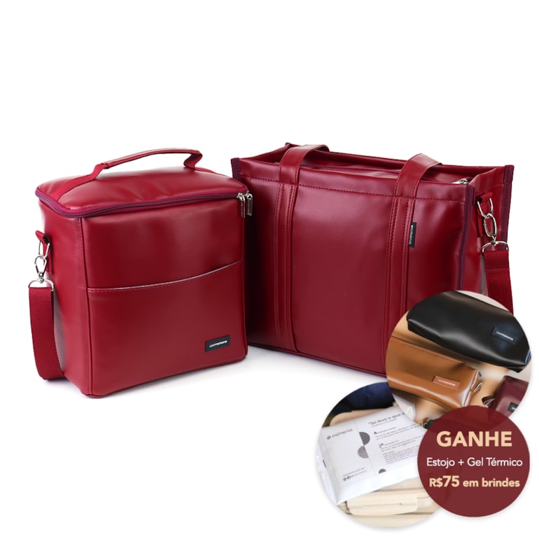 Kit Bolsa Tote Pro Midi com Alça + Térmica Move Grande Vermelho Cereja