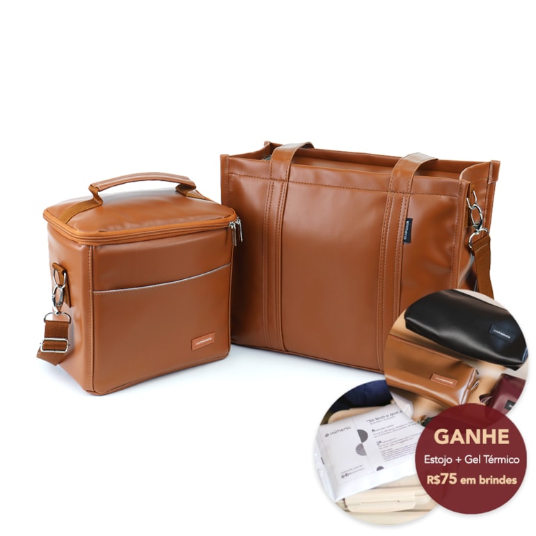 Kit Bolsa Tote Pro Midi com Alça + Térmica Move Média Caramelo