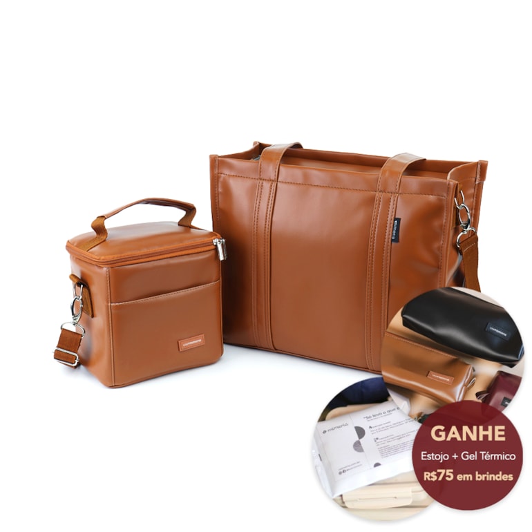 Kit Bolsa Tote Pro Midi com Alça + Térmica Move Mini Caramelo