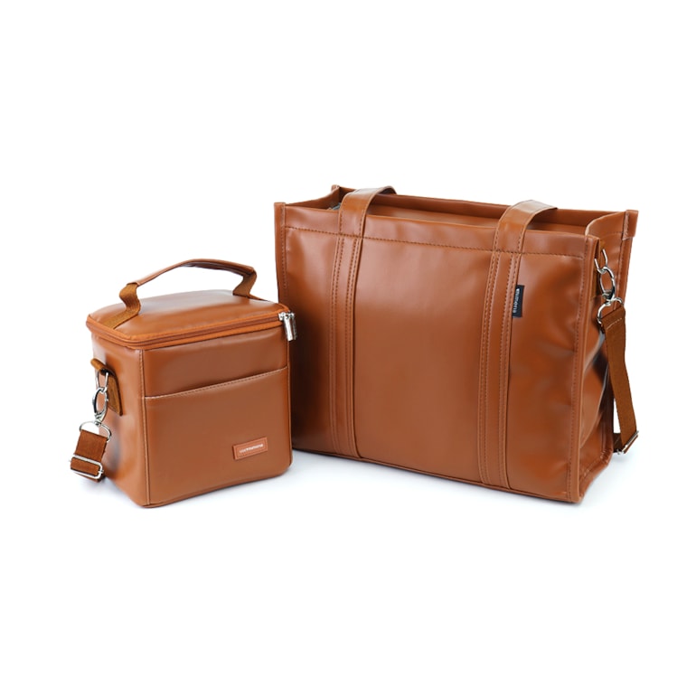 Kit Bolsa Tote Pro Midi com Alça + Térmica Move Mini Caramelo