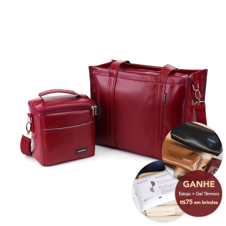 Kit Bolsa Tote Pro Midi com Alça + Térmica Move Mini Vermelho Cereja
