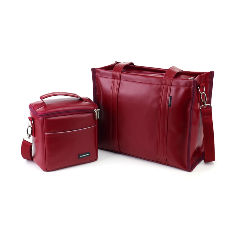 Kit Bolsa Tote Pro Midi com Alça + Térmica Move Mini Vermelho Cereja