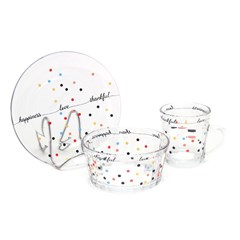 Kit Café da Manhã com Xícara Pires e Bowl de Vidro Mini Dots