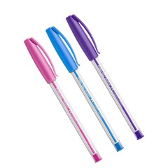 Kit Caneta Esferográfica Faber-Castell Trilux Colors Rosa, Azul e Roxo