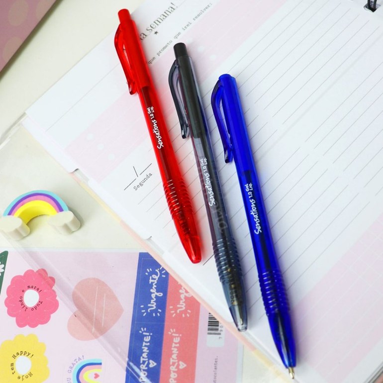 Kit Caneta Gel New Pen Clic Sensations Retrátil com 3 Cores
