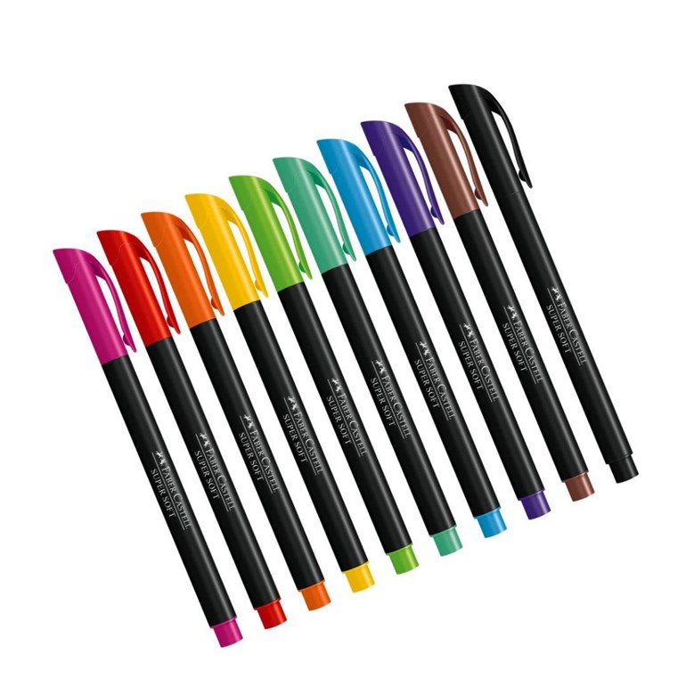 Kit Caneta Hidrográfica Faber-Castell SuperSoft Brush Pen Tons Pastéis 10 Cores