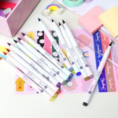 Kit Caneta New Pen Pincel Brush Zodíaco Glitter com 12 Cores Sortidas