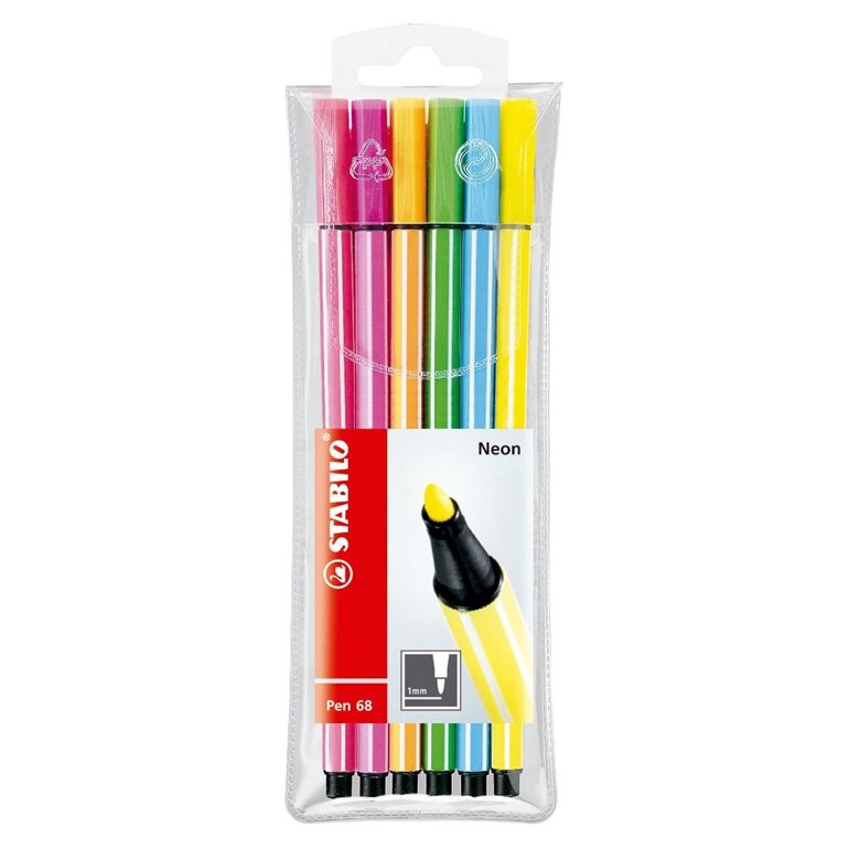 Kit Canetas Stabilo Pen 68 Neon com 6 Cores
