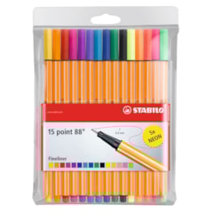 Kit Canetas Stabilo Ponta Fina Point 88 com 15 cores (10 + 5 Neon)