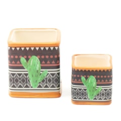 Kit de 2 Vasos Pretos Decorados Cacto Mandacaru