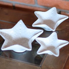 Kit de 3 Pratos Decorativos em Cerâmica Estrela do Mar Branca