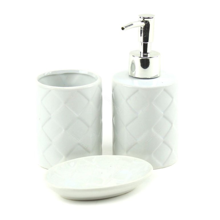 Kit de Banheiro em Cerâmica Branco Toulon 3 Peças