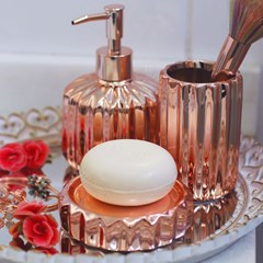 Kit de Banheiro em Cerâmica Rose Gold Zigue Zague