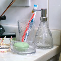 Kit de Banheiro em Vidro Elegant Prateado 3 Peças