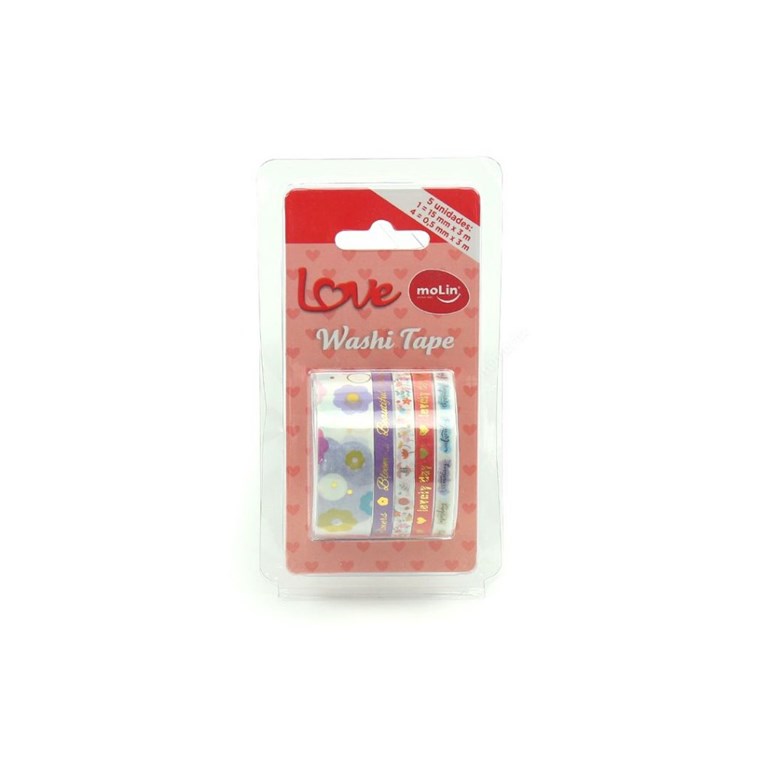 Kit Fitas Adesivas Washi Tape Love com 5 Unidades Flores Branca