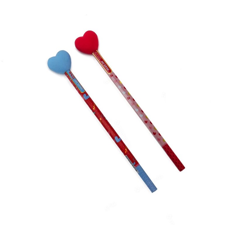 Kit Lápis com Ponteira de Borracha Coração Rosa Escuro e Azul com 2 Unidades