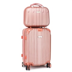 Kit Mala de Viagem com Rodinhas e Frasqueira Contempo Rose Gold