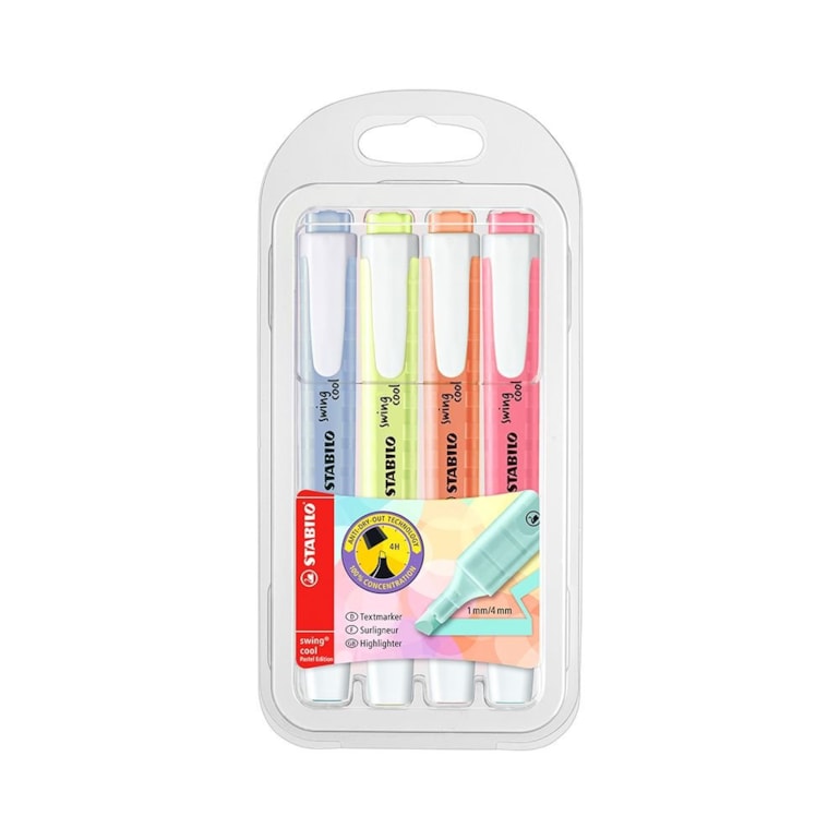 Kit Marca Texto Stabilo Swing Cool Tons Pastéis com 4 Cores