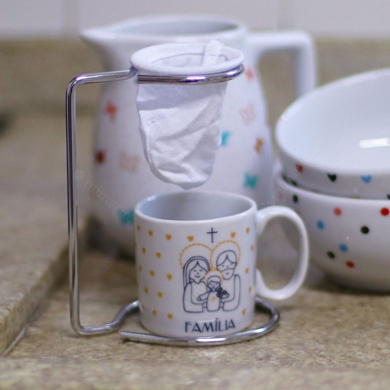 Kit Mini Caneca de Porcelana com Coador Vida Família