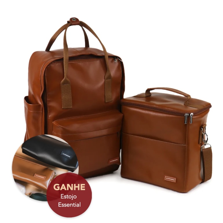 Kit Mochila Quadrada + Térmica Move Grande Caramelo