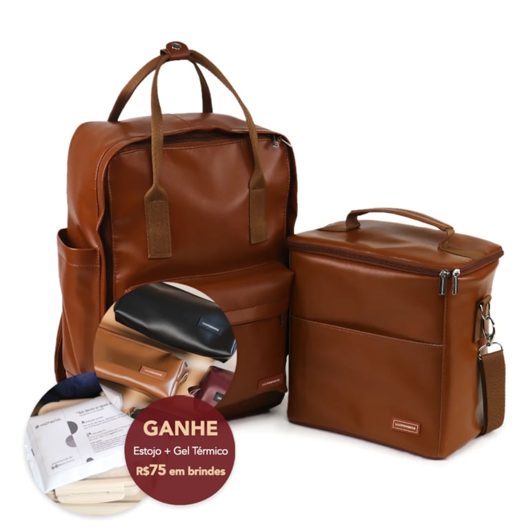 Kit Mochila Quadrada + Térmica Move Grande Caramelo