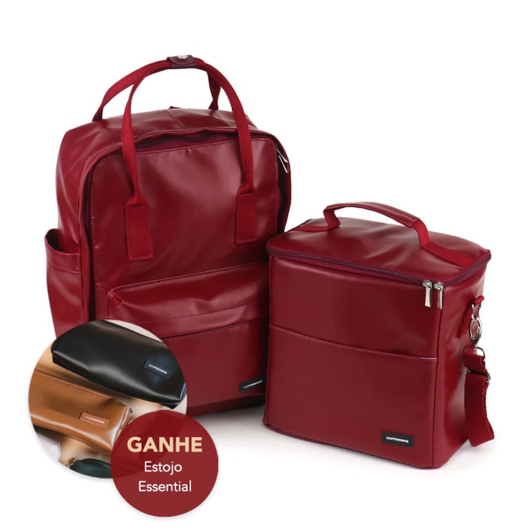 Kit Mochila Quadrada + Térmica Move Grande Vermelho Cereja