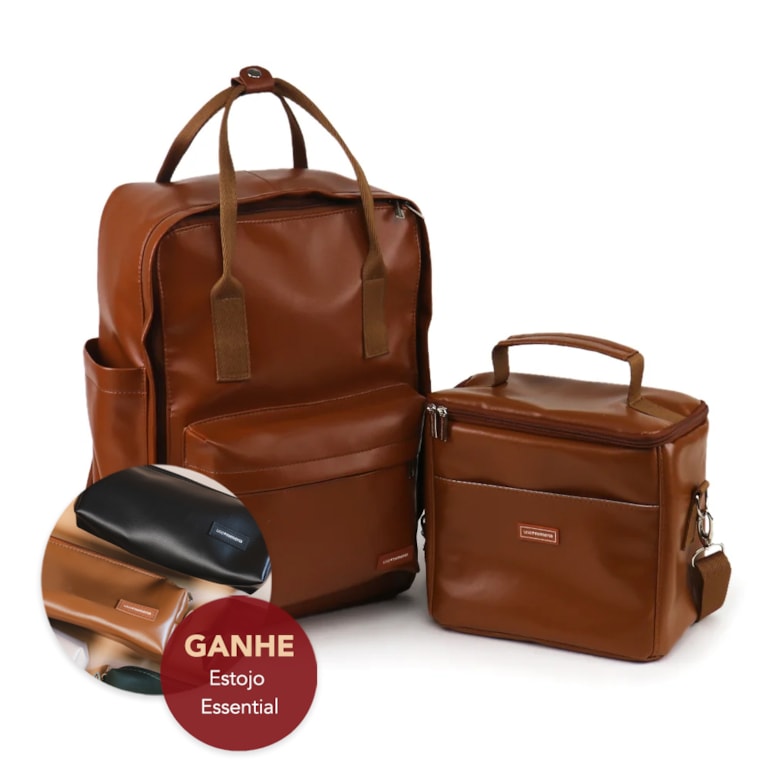 Kit Mochila Quadrada + Térmica Move Média Caramelo