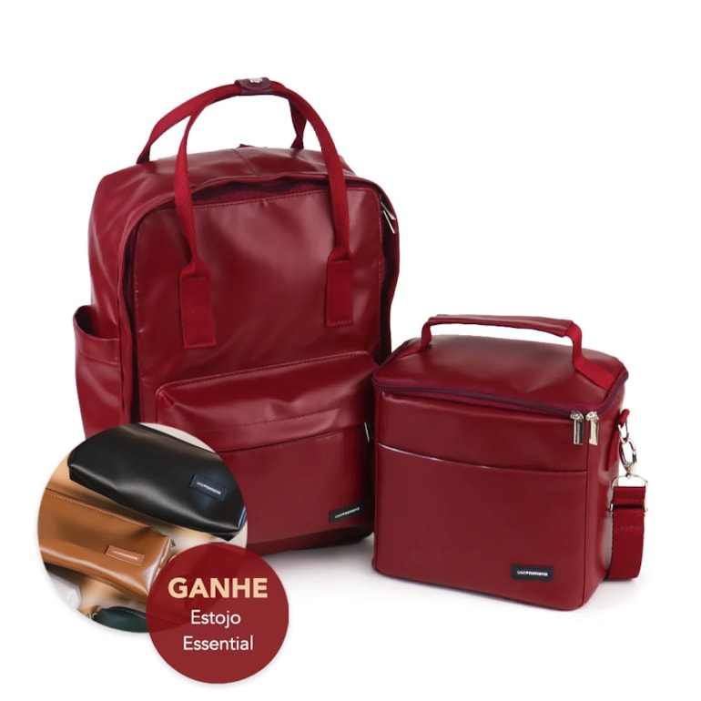 Kit Mochila Quadrada + Térmica Move Média Vermelho Cereja