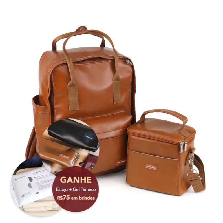 Kit Mochila Quadrada + Térmica Move Mini Caramelo