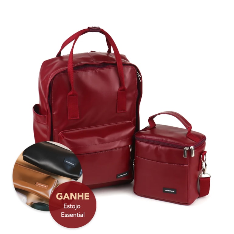 Kit Mochila Quadrada + Térmica Move Mini Vermelho Cereja