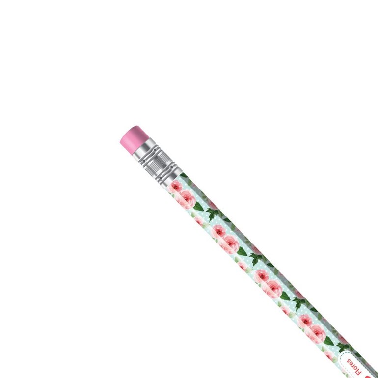 Lápis Preto CiS HB Estampado Flores Verde e Rosa