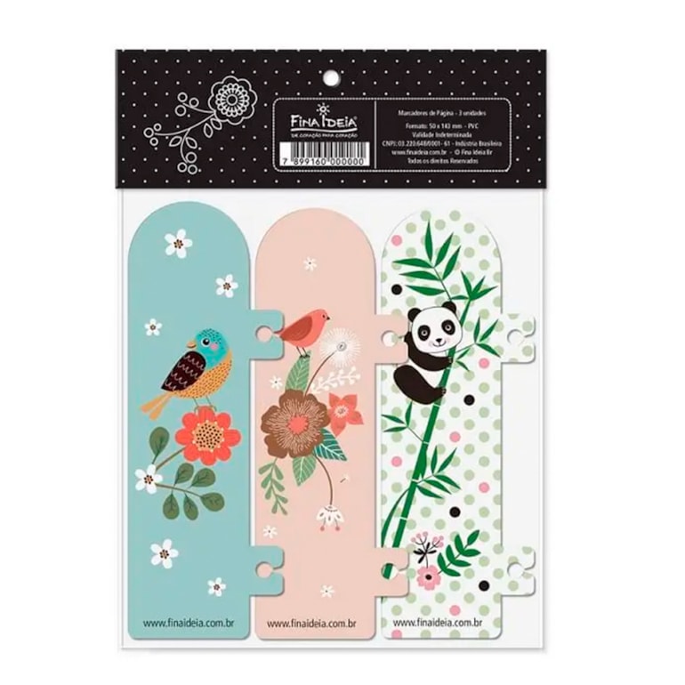 Marcador de Página Jardim, Pássaros e Panda