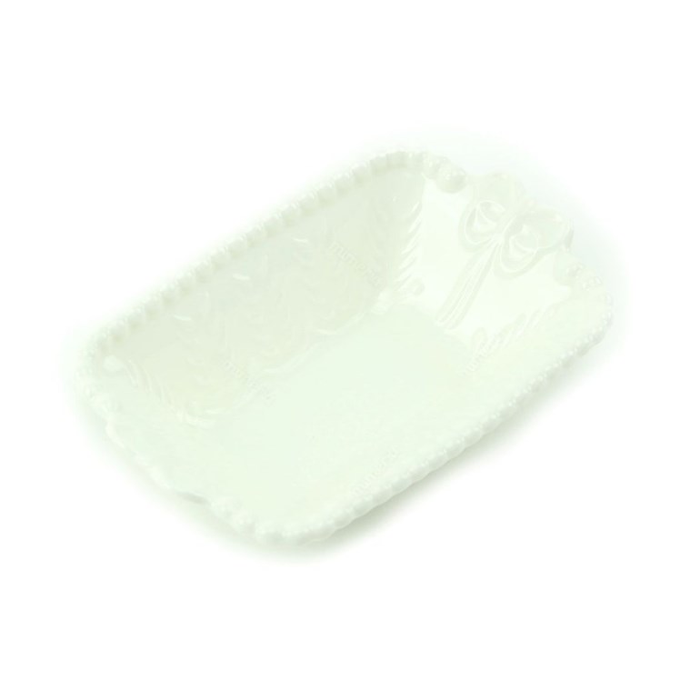 Mini Bandeja de Cerâmica Retangular Laço Branco