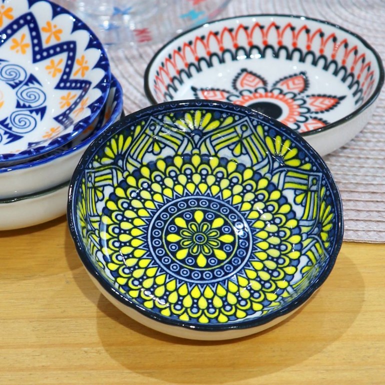 Mini Bowl de Cerâmica Oriental Amarelo e Azul
