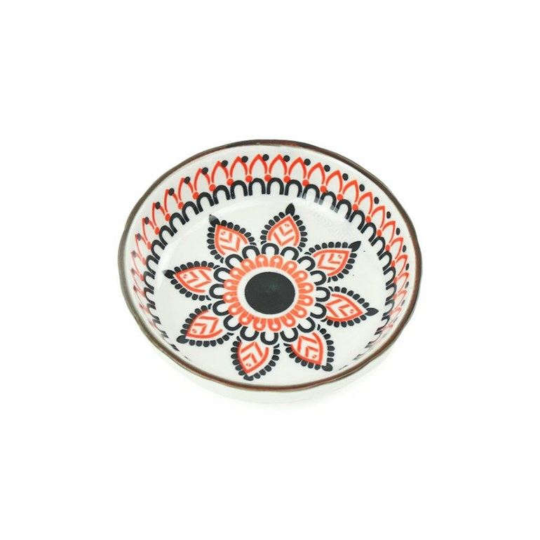 Mini Bowl de Cerâmica Oriental Mandala Floral Vermelha