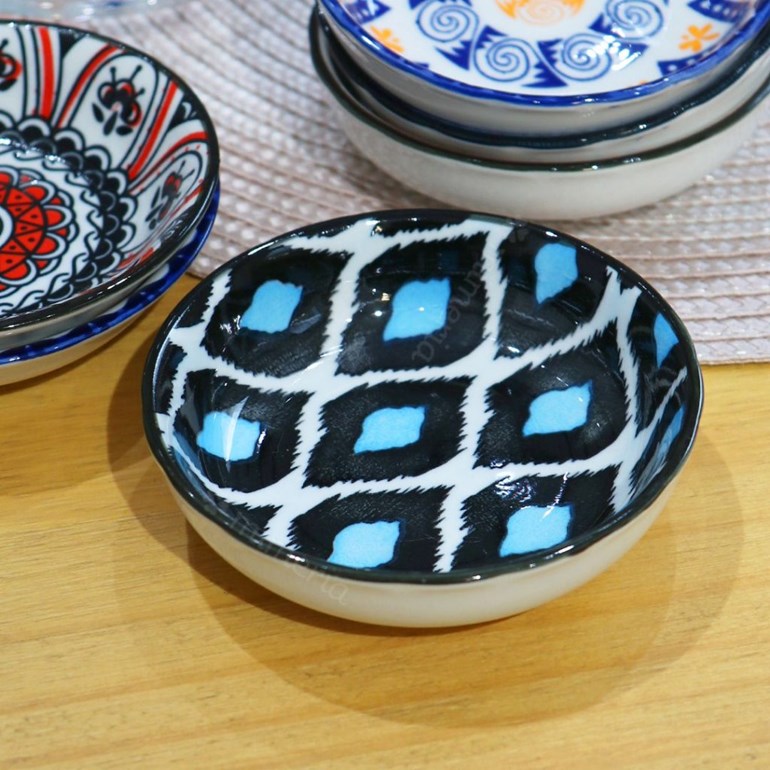 Mini Bowl de Cerâmica Oriental Preto e Azul