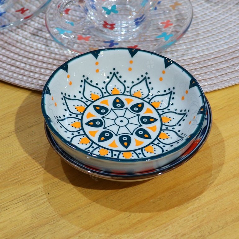 Mini Bowl de Cerâmica Oriental Verde e Laranja